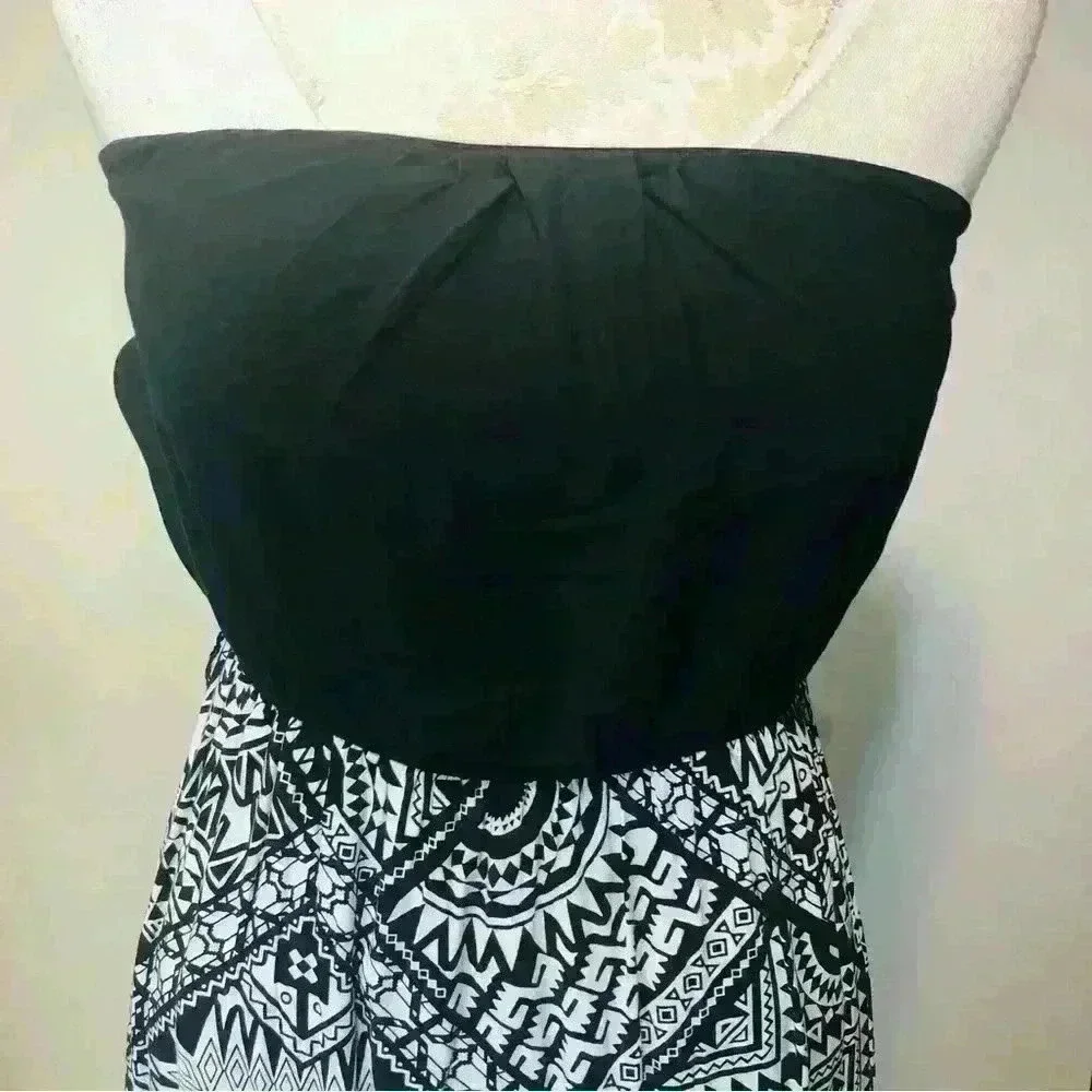 Almost Famous Women Black White Print Tube Non Slip Top Maxi Dress Size Medium - Picture 3 of 13